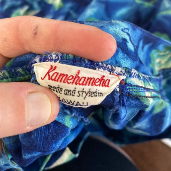 Vintage 1950s Kamehameha Hawaiian Pineapple Blue and Green Flowy Maxi Dress - Picture 6 of 6